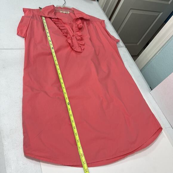 STARK X Women's Dress M Pink Ruffle Collar Knee Length Cotton Cap SleeveCoastal - Picture 10 of 13